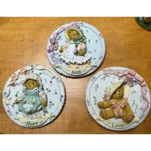 Cherished Teddies Faith Love Hope Wall Plaques vintage Enesco 1994